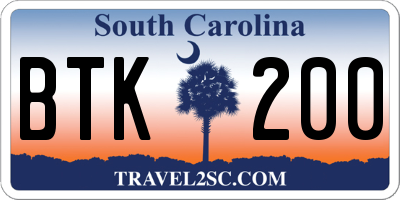 SC license plate BTK200