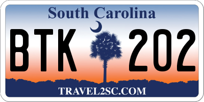 SC license plate BTK202