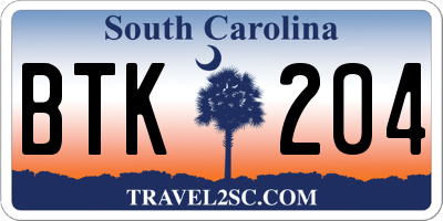 SC license plate BTK204