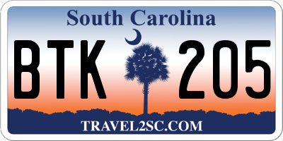 SC license plate BTK205