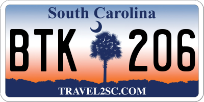SC license plate BTK206