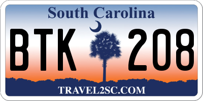 SC license plate BTK208