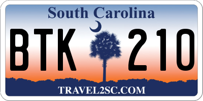 SC license plate BTK210