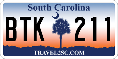 SC license plate BTK211