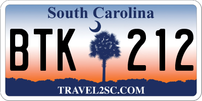 SC license plate BTK212