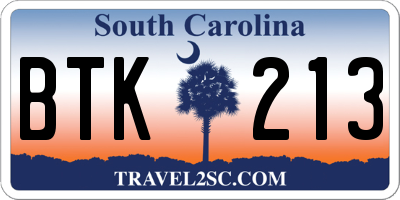 SC license plate BTK213