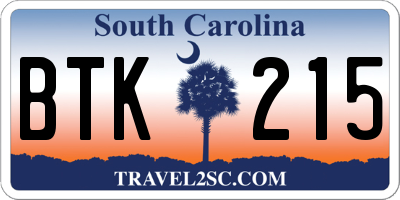 SC license plate BTK215