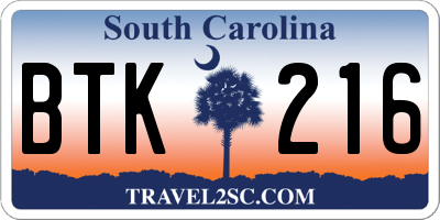 SC license plate BTK216