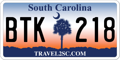 SC license plate BTK218