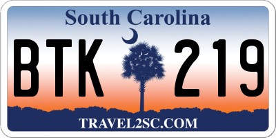 SC license plate BTK219