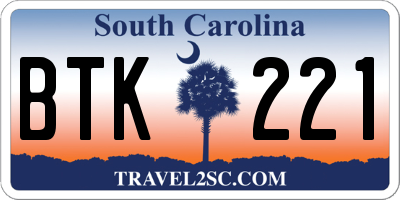 SC license plate BTK221