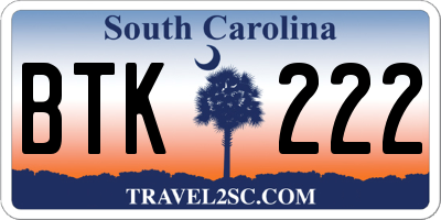 SC license plate BTK222