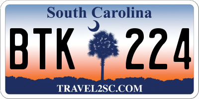 SC license plate BTK224