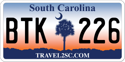 SC license plate BTK226