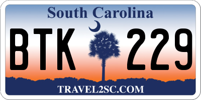 SC license plate BTK229