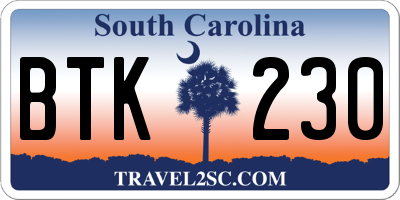 SC license plate BTK230