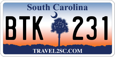 SC license plate BTK231