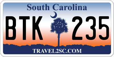 SC license plate BTK235