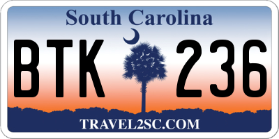 SC license plate BTK236
