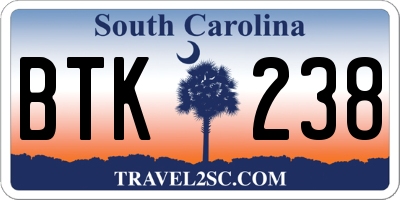 SC license plate BTK238