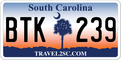SC license plate BTK239