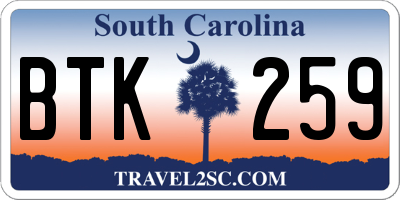 SC license plate BTK259
