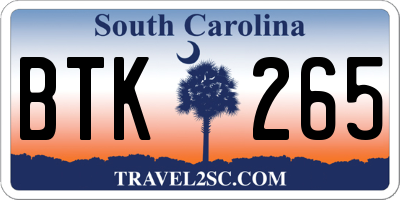 SC license plate BTK265