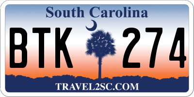 SC license plate BTK274