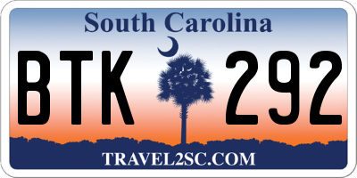 SC license plate BTK292