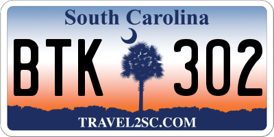 SC license plate BTK302