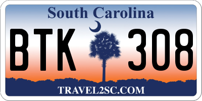 SC license plate BTK308