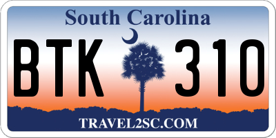 SC license plate BTK310