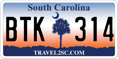 SC license plate BTK314