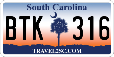 SC license plate BTK316