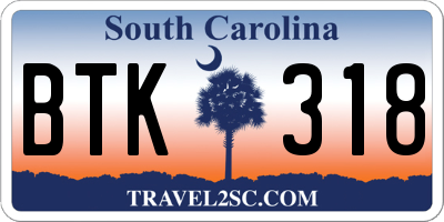 SC license plate BTK318