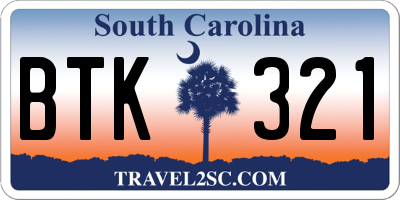 SC license plate BTK321