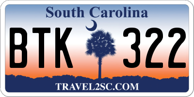 SC license plate BTK322