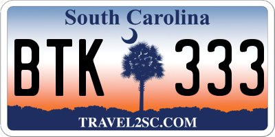 SC license plate BTK333