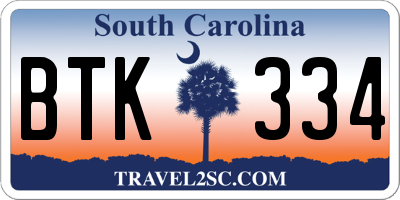 SC license plate BTK334