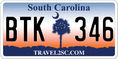 SC license plate BTK346
