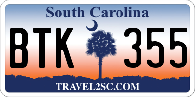 SC license plate BTK355