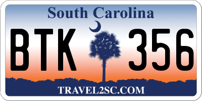 SC license plate BTK356