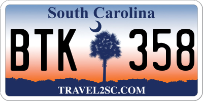 SC license plate BTK358