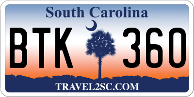 SC license plate BTK360