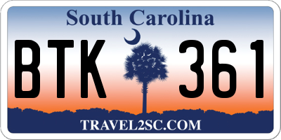 SC license plate BTK361