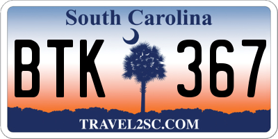 SC license plate BTK367