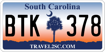 SC license plate BTK378