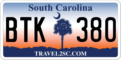 SC license plate BTK380