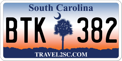 SC license plate BTK382