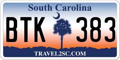 SC license plate BTK383